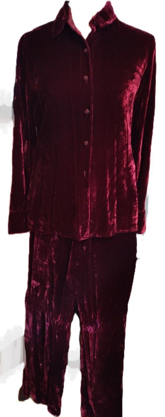 Luxurious 2 Piece Red Velvet Slacks & Button down Shirt/Jacket Suite SZ 4P